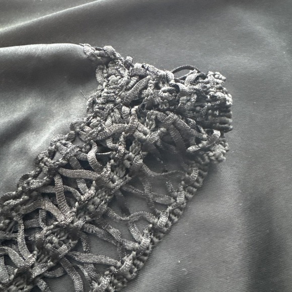 VTG Black Polyester Floral Embroidery Piano Triangle Shawl‎ Boho Hippie Shrug main image 10